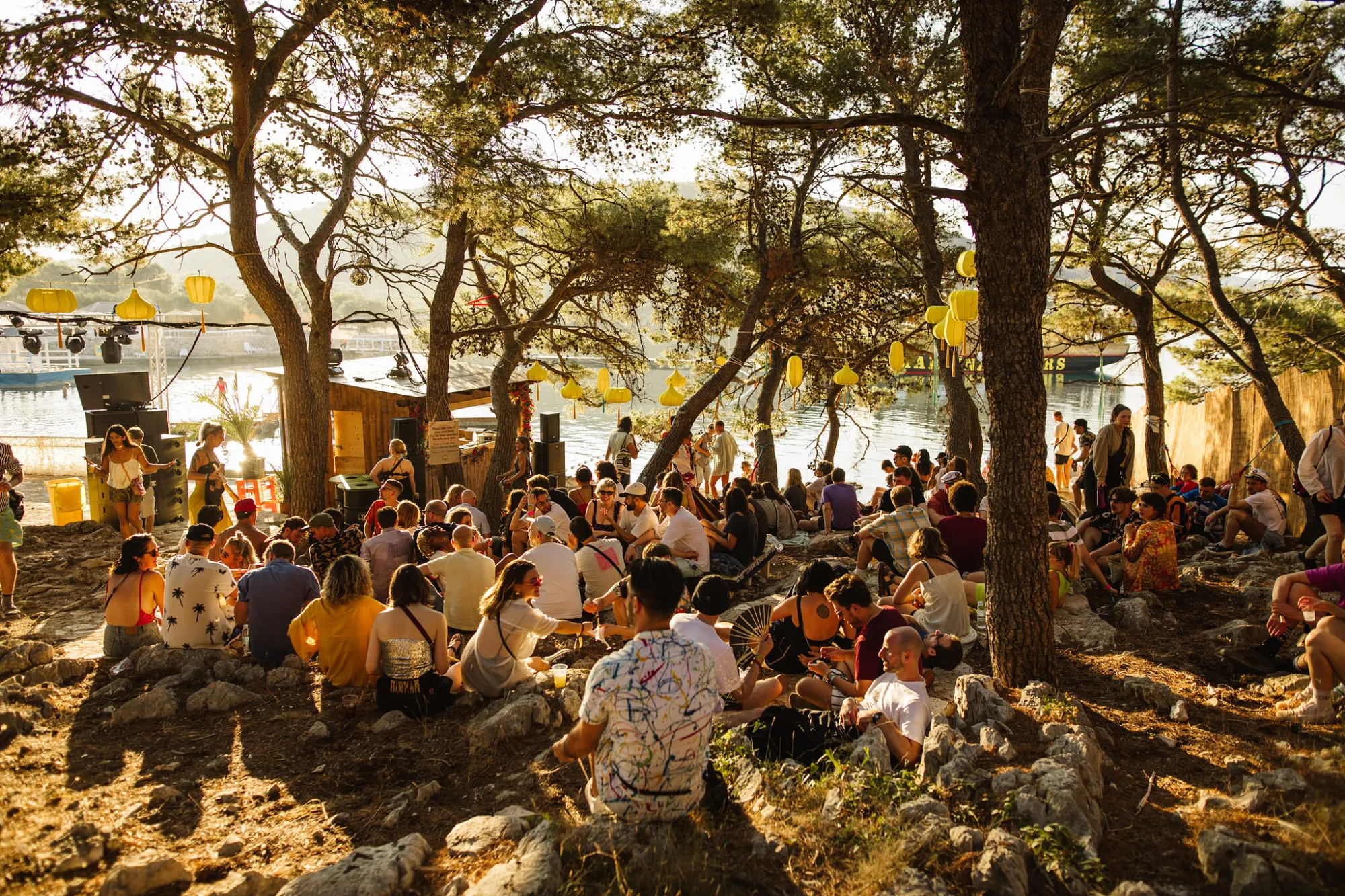 Party in the pine forest near the sea